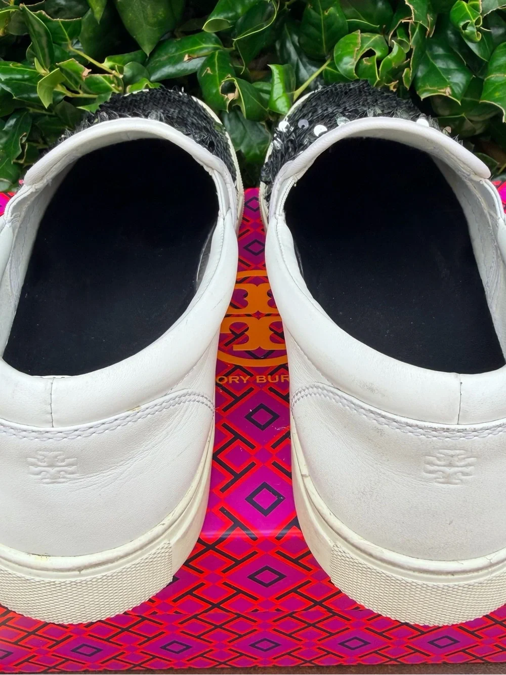 Tory Burch Sequin Slip-On Sneakers in Silver and Black